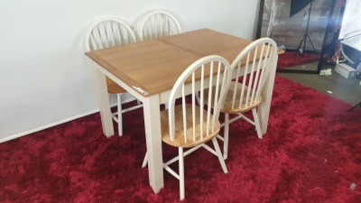 5 PC BRAND NEW HARROGATE 2 TONE (NATURAL / CREAM) DINING SET COMPRISING EXTENDABLE DINING TABLE WITH