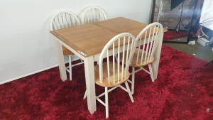 5 PC BRAND NEW HARROGATE 2 TONE (NATURAL / CREAM) DINING SET COMPRISING EXTENDABLE DINING TABLE WITH