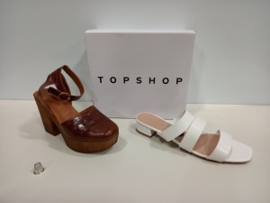 16 X BRAND NEW TOPSHOP/ DOROTHY PERKINS SHOES IE DOROTHY PERKINS HEELED WHITE STORMY SANDALS AND TOPSHOP GABBY TAN SHOES