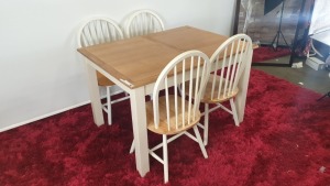 5 PC BRAND NEW HARROGATE 2 TONE (NATURAL / CREAM) DINING SET COMPRISING EXTENDABLE DINING TABLE WITH