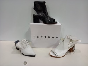 15 PIECE MIXED TOPSHOP SHOE LOT CONTAINING CARVA TRUE LEOPARD SHOES, WHIRL DENIM AND NATIONAL WHITE SHOES ETC