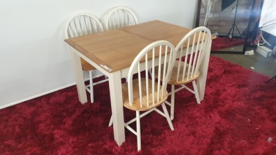 5 PC BRAND NEW HARROGATE 2 TONE (NATURAL / CREAM) DINING SET COMPRISING EXTENDABLE DINING TABLE WITH