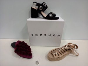 15 X BRAND NEW TOPSHOP SHOES IE ROUND BLACK SHOES, RITA ROSE GOLD SHOES AND LOTUS KHAKI HEELS ETC