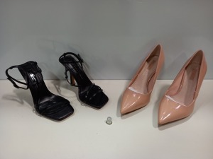 21 X BRAND NEW MIXED SHOE LOT CONTAINING TOPSHOP WF RITZ BLACK HIGH HEELS SIZE 5 AND WF GEORGIA NUDE HEELS SIZE 8