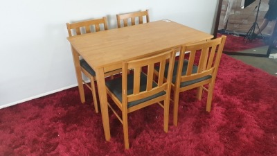 5 PC WOODEN DINING SET COMPRISING TABLE & 4 CHAIRS WITH CHARCOAL GREY FABRIC SEATING (SAMPLE)