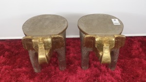 PAIR OF GOLD AND SILVER COLOURED ELEPHANT DESIGN PLANT STANDS
