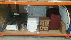 MISC LOT OF OCCASIONAL FURNITURE IN A BAY IE. SIDE TABLE, ELEPHANT PLANT STAND, MEDIA STAND, WHITE