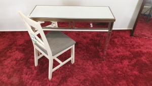 MIRRORED VANITY TABLE AND CHAIR (SAMPLES - NOTE: TABLE RECTIFIED)