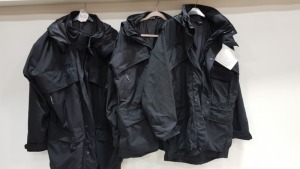 3 X BLACK WEATHER PROOF JACKETS - 2 X (KARRIMOR SF) SIZES XL & S AND (SECOND ELEMENT) SIZE SMALL
