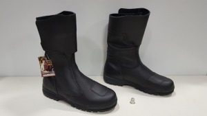 4 X PAIRS OF (ALT-BERG) BLACK LEATHER PROTECTIVE/WATERPROOF SKYWALK BOOTS - 3 X SIZE 10 1/2 & 1 X 10