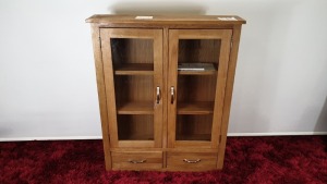 5 X HARROGATE OAK VENEER DISPLAY UNIT WITH GLASS DOORS - BRAND NEW AND BOXED