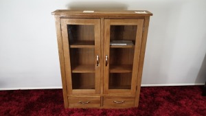 5 X HARROGATE OAK VENEER DISPLAY UNIT WITH GLASS DOORS - BRAND NEW AND BOXED