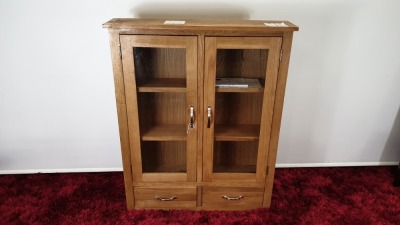 5 X HARROGATE OAK VENEER DISPLAY UNIT WITH GLASS DOORS - BRAND NEW AND BOXED