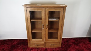 5 X HARROGATE OAK VENEER DISPLAY UNIT WITH GLASS DOORS - BRAND NEW AND BOXED