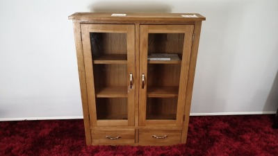 5 X HARROGATE OAK VENEER DISPLAY UNIT WITH GLASS DOORS - BRAND NEW AND BOXED