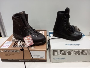 2 X PAIRS OF BRAND NEW BOXED OUTDOOR/COMBAT BOOTS 1 - (ALT BERG) VIBRAM SIZE - 11 MED WIDTH 2 - (LOWA) GORE-TEX SIZE - UK 4