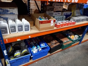 LARGE QUANTITY OF MIXED BUILDING PRODUCTS TO INCLUDE - (ALTECH) UNIVERSAL CLEANER, VARIOUS SEALANTS, (HONEYWELL) ROOM THERMOSTAT, (ALTECH) CIRCULATOR PUMP, DRAINAGE COUPLINGS, AIR BRICKS, HI-VIZ JACKETS ETC - CONTAINED OVER TWO SHELVES
