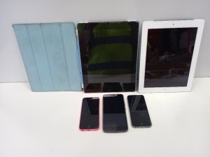 5 PIECE LOT (ALL FOR SPARES) 2 X APPLE IPAD TABLETS 2 X APPLE IPHONES 1 X MOTOROLA SMARTPHONE