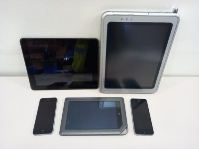 5 PIECE LOT (ALL FOR SPARES) 1 X HP TC1100 TABLET 1 X CYCLONE VOYAGER 11 TABLET 1 X NOOK TABLET 2 X IPHONE