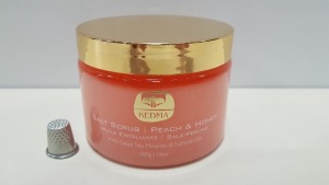 6 X BRAND NEW KEDMA SALT SCRUB / PEACH & HONEY WITH DEAD SEA MINERALS & NATURAL OILS (500G) TOTAL RRP $539.70