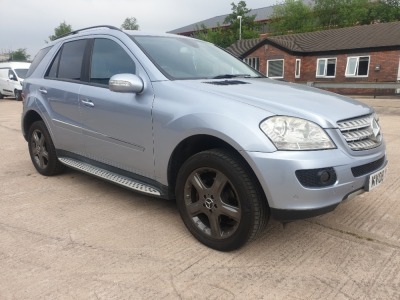 BLUE MERCEDES ML320 CDI SPORT A. ( DIESEL ) Reg : MV08YKF Mileage : 100158 Details: WITH 1 KEY, WITH V5, ENGINE SIZE: 2987CC, MOT UNTIL 26/05/2021, CLIMATE CONTROL, CRUISE CONTROL, 7G-TRONIC AUTO, SAT NAV, LEATHER/ALCANTARA SEATS, ELECTRIC SEATS, NEXT BAS