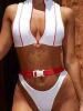 11 X BRAND NEW HUGZ TOKYO BUCKLE / ZIP BIKINIS IN WHITE / RED - SIZES L X 5, M X 6 - IN INDIVIDUAL BAGS WITH TAGS - BARCODES 4446665558954/53 - ORIG RRP £50 @ TOTAL £550