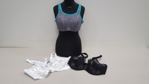 67 PIECE LOT CONTAINING WHITE BRAS, GYM BRAS COTTON SOFT BRAS IN VARIOUS COLOURS