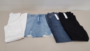 10 X BRAND NEW TOPSHOP JEAN LOT CONTAINING JONI WHITE DENIM JEANS UK SIZE 8, PURE BLACK JAMIE DENIM JEANS UK SIZE 14, MOM DARK BLUE DENIM JEANS UK SIZE 8 AND TOPSHOP LIGHT DENIM RIPPED SKIRTS UK SIZE 14