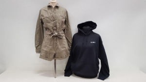 10 PIECE MIXED TOPSHOP CLOTHIG LOT CONTAINING 5 X KHAKI BUTTONED LIGHT JACKET UK SIZE 8 RRP £49.00 AND 5 X MOON JUMPERS UK SIZE LARGE RRP £25.00