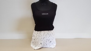 25 X BRAND NEW TOPSHOP DREAM PYJAMA SET CONTAINING SPACE PRINT SHORTS AND DREAM BLACK VEST TOP SIZE SMALL RRP £24.00