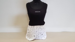 25 X BRAND NEW TOPSHOP DREAM PYJAMA SET CONTAINING SPACE PRINT SHORTS AND DREAM BLACK VEST TOP SIZE MEDIUM RRP £24.00