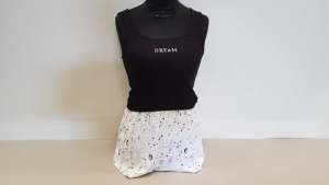 24 X BRAND NEW TOPSHOP DREAM PYJAMA SET CONTAINING SPACE PRINT SHORTS AND DREAM BLACK VEST TOP SIZE LARGE RRP £24.00