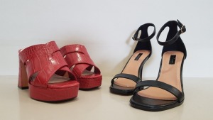 12 PIECE MIXED SHOE LOT CONTAINING 7 X TOPSHOP SAGE BLACK HIGH HEELS UK SIZE 5 RRP £29.00 AND 5 X TOPSHOP RICHMOND RED WEDGES UK SIZE 3 RRP £46.00