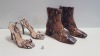 26 PIECE TOPSHOP SHOE LOT CONTAINING 12 X NATURAL BREEZE SNAKE SKNI EFFECT HEELED ANKLE BOOTS SIZE 5 RRP £42.00 AND 14 X SASKIA SNAKE SKIN EFFECT HIGH HEELS UK SIZE 5 RRP £29.00