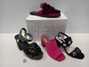 30 PIECE TOPSHOT SHOE LOT CONTAINING LOTUS KHAKI HEELED SHOES, PINK NOVAL SUEDE SHOES AND ROUND BLACK HEELED SHOES ETC