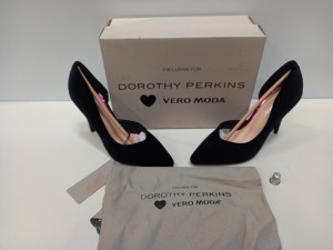 25 X BRAND NEW DOROTHY PERKKINS BLACK VELVET STYLED HIGH HEELS SIZE 5