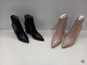 24 PIECE TOPSHOP SHOE LOT CONTAINING HACKNEY BLACK ZIP UP HEELED ANKLE BOOTS SIZE 4 AND 12 X HACKNEY NUDE ZIP IP HEELED BOOTS SIZE 7