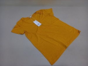 25 X BRAND NEW WAREHOUSE CLOTHING BURNT YELLOW LINEN V NECK T SHIRTS UK SIZE 12 AND 8 RRP £16.00