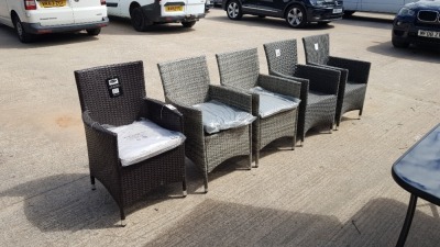 5 X RATTAN EFFECT GARDEN CHAIRS IN 3 DIFFERENT STYLES