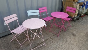 6 PIECE ASSORTED BISTRO GARDEN FURNITURE CONTAINING 4 X CHAIRS AND 2 X TABLES (PLEASE NOTE SOME DAMAGE AND RUST)