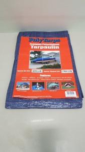 35 X BRAND NEW POLY TARPE ECONOMY POLYETHYLENE TARPAULIN (APPROX CUT SIZE 1.8M X 2.4M) (BLUE) - 7 PK OF 5