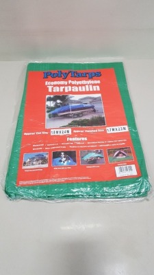 55 X BRAND NEW POLY TARPE ECONOMY POLYETHYLENE TARPAULIN (APPROX CUT SIZE 1.8M X 2.4M) (GREEN) - 11 PK OF 5