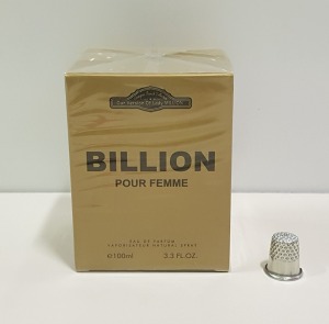 49 X BRAND NEW DESIGNER FRENCH COLLECTION BILLION EAU DE PARFUM 100ML 3.3FL.OZ. (IN ONE BOX AND 1 LOOSE)