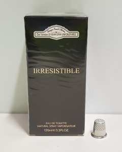 50 X BRAND NEW DESIGNER FRENCH COLLECTION IRRESISTABLE EAU DE TOILETTE 120ML 3.3FL.OZ. (IN ONE BOX AND 2 LOOSE)