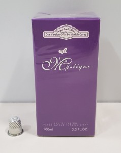 50 X BRAND NEW DESIGNER FRENCH COLLECTION MYSTIQUE EAU DE PERFUM 100ML 3.3FL.OZ. (IN ONE BOX AND 2 LOOSE)
