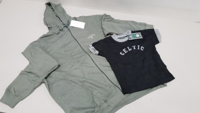 58 X BRAND NEW CELTIC COLLECTION OFFICIAL MERCHANDISE MIXED CLOTHING LOT CONTAINING SAGE CELTIC HOODIES AND BLACK CELTIC T SHIRTS