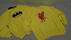 50 PIECE CLOTHING LOT CONTAINING YELLOW BATMAN JUMPERS AND YELLOW LIVERPOOL JUMPERS