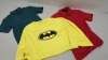 50 PIECE MIXED CLOTHING LOT CONTAINING DUNNES RED POLO SHIRTS AND GREEN POLOS AND YELLOW BATMAN JUMPERS