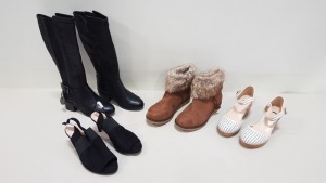 12 PIECE MIXED TOPSHOP SHOE LOT CONTAINING WIDE FIT HEELED SHOES, FAUX FUR BOOTS, SILVER HEELED ANKLE BOOTS AND KNEE HIGH BOOTS