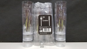 640 X BRAND NEW PACKS OF 6 HIGH BALL SLIM JIM CLEAR PLASTIC TUMBLERS IN 160 DISPLAY BOXES - ON 1 FULL PALLET - SO YOU GET 3840 INDIVIDUAL TUMBLERS IN THE LOT